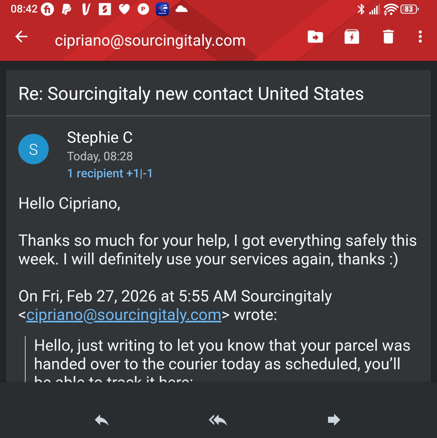 Service Package Forwarded Italy 591